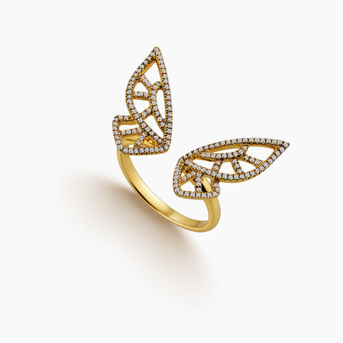 6.5 - OPEN DIAMOND BUTTERFLY LADIES RING IN 14K YELLOW GOLD