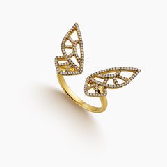 6.5 - OPEN DIAMOND BUTTERFLY LADIES RING IN 14K YELLOW GOLD