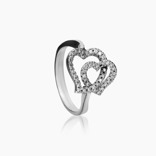 6.75 - INTERLOCKING HEARTS DIAMOND RING WITH 43=0.26 / 3.2 CARAT DIAMOND IN 14K WHITE GOLD