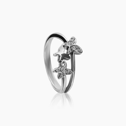 6 - THREE-BUTTERFLY DIAMOND RING WITH 12=0.056 / 2.26 CARAT DIAMOND IN 14K WHITE GOLD
