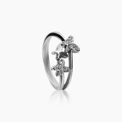 6 - THREE-BUTTERFLY DIAMOND RING WITH 12=0.056 / 2.26 CARAT DIAMOND IN 14K WHITE GOLD
