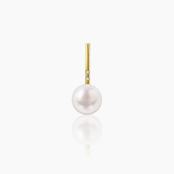 ROUND WHITE FRESH WATER PEARL WITH DIAMOND LADIES PENDANT WITH 2=0.013 / 2.0 CARAT DIAMONDS IN 14K YELLOW GOLD