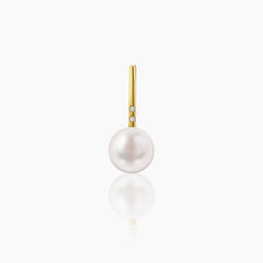 ROUND WHITE FRESH WATER PEARL WITH DIAMOND LADIES PENDANT WITH 2=0.013 / 2.0 CARAT DIAMONDS IN 14K YELLOW GOLD
