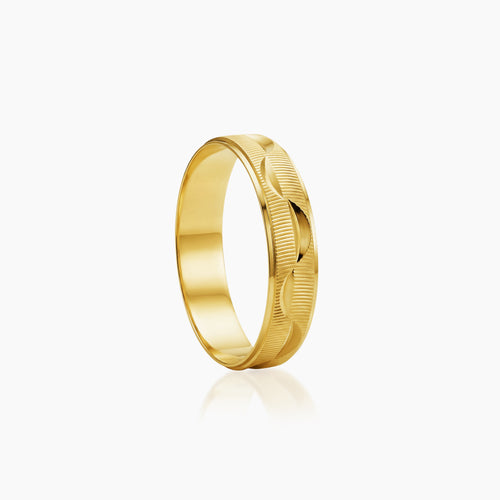 8.5 - CARVED PATTERN TEXTURE WEDDING RING IN (SAUDI) 18K YELLOW GOLD