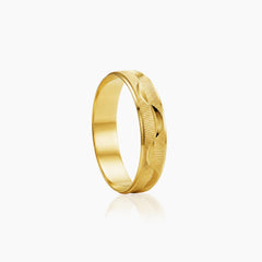 8.5 - CARVED PATTERN TEXTURE WEDDING RING IN (SAUDI) 18K YELLOW GOLD