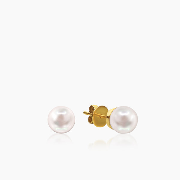 9 - FRESH WATER PEARL WITH DIAMOND LADIES RING AND STUD EARRINGS SET WITH 2=0.04 / 8.2 CARAT DIAMONDS IN 14K YELLOW GOLD