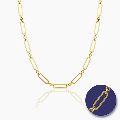 PAPERCLIP CHAIN NECKLACE WITH CABLE LINKS (18 INCHES) IN (ITALIAN) 14K YELLOW GOLD