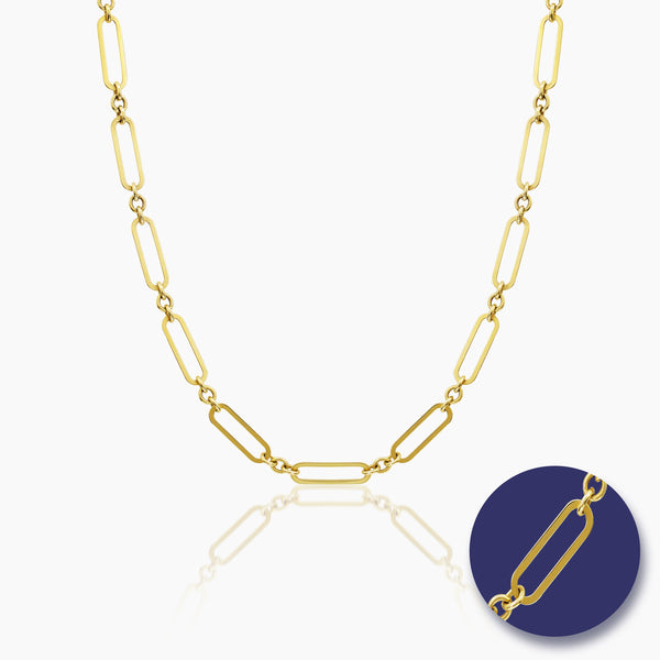 PAPERCLIP CHAIN NECKLACE WITH CABLE LINKS (18 INCHES) IN (ITALIAN) 14K YELLOW GOLD