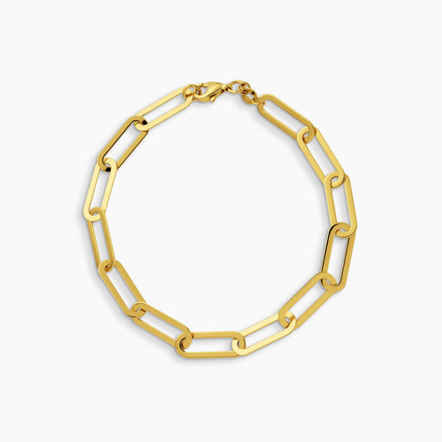 ELONGATED PAPER CLIP CHAIN BRACELET IN (SAUDI) 18K YELLOW GOLD