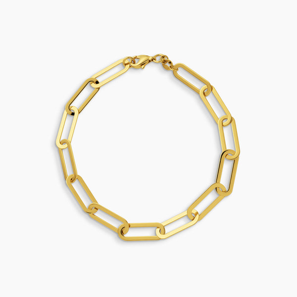 ELONGATED PAPER CLIP CHAIN BRACELET IN (SAUDI) 18K YELLOW GOLD