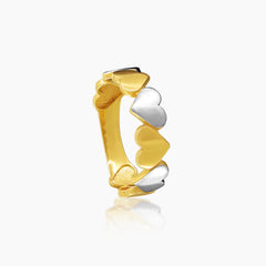 5 - TWO-TONE HEARTS LADIES RING IN (ITALIAN) 18K YELLOW AND WHITE GOLD