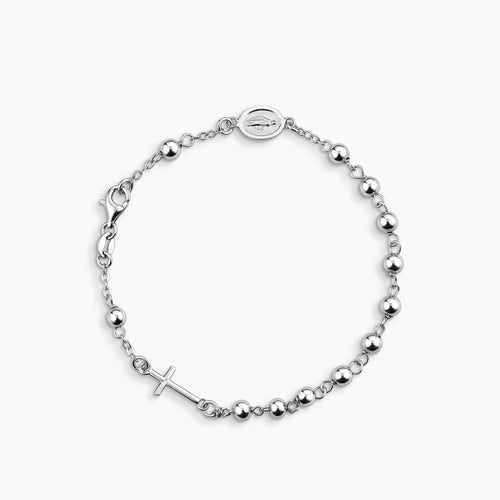 ROSARY BRACELET WITH CROSS AND MARY MIRACULOUS PENDANTS IN (SAUDI) 18K WHITE GOLD