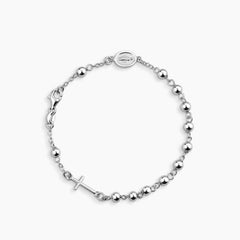 ROSARY BRACELET WITH CROSS AND MARY MIRACULOUS PENDANTS IN (SAUDI) 18K WHITE GOLD