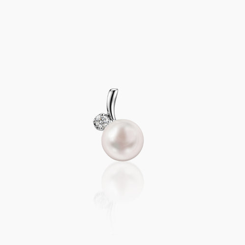 ROUND WHITE FRESH WATER PEARL LADIES PENDANT WITH 1=0.072 / 0.98 / 1.9 CARAT DIAMONDS IN 14K WHITE GOLD
