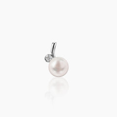 ROUND WHITE FRESH WATER PEARL LADIES PENDANT WITH 1=0.072 / 0.98 / 1.9 CARAT DIAMONDS IN 14K WHITE GOLD