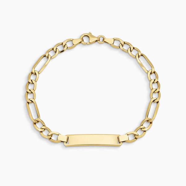 FIGARO CHAIN LINK BRACELET WITH FLAT PLAQUE IN (SAUDI) 18K YELLOW GOLD