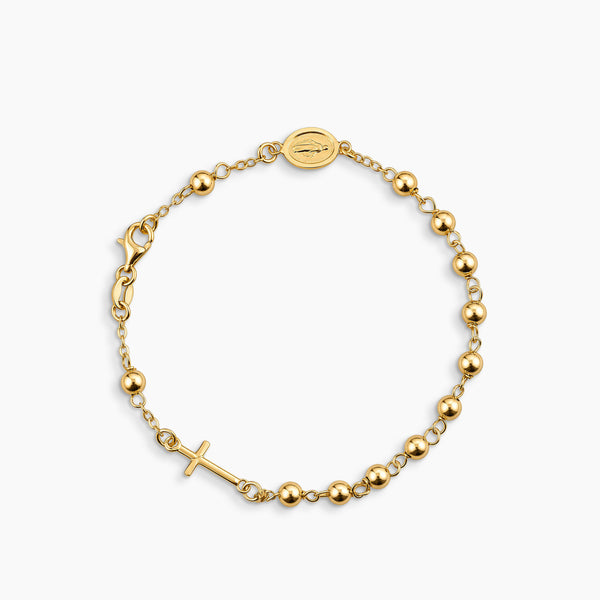 ROSARY BRACELET WITH CROSS AND MARY MIRACULOUS PENDANTS IN (SAUDI) 18K YELLOW GOLD