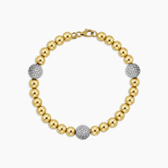 BEADED BRACELET WITH PAVE CUBIC ZIRCONIAN SPHERES IN (SAUDI) 18K YELLOW GOLD