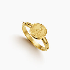 6.5 - ROSARY RING WITH MIRACULOUS MEDAL IN (ITALIAN) 18K YELLOW GOLD
