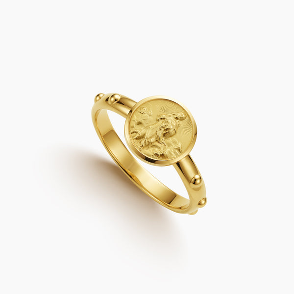6.5 - ROSARY RING WITH MOTHER MARY MEDAL IN (ITALIAN) 18K YELLOW GOLD