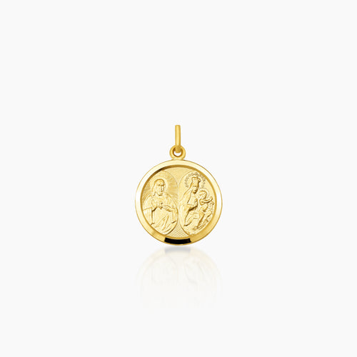 DOUBLE SIDED MEDAL WITH SACRED HEART AND MOUNT CARMEL (19 MM) IN (ITALIAN) 14K YELLOW GOLD
