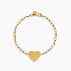 ENGRAVABLE PAPER CLIP BRACELET WITH HEART PENDANT IN (SAUDI) 18K YELLOW GOLD
