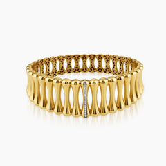 BAMBOO BANGLE BRACELET WITH VERTICAL ACCENTED BAR WHITE GEMS (SAUDI) 18K YELLOW GOLD