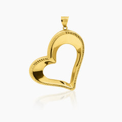 OPEN HEART PENDANT WITH DIAMOND CUT TEXTURE IN (SAUDI) 18K YELLOW GOLD