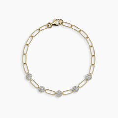 PAPERCLIP CHAIN LINK LADIES BRACELET WITH DIAMOND CLUSTERS IN 18K YELLOW GOLD
