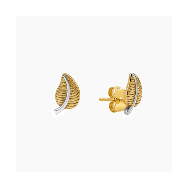 TWO TONE LEAF LADIES STUD EARRINGS IN (SAUDI) 18K YELLOW GOLD