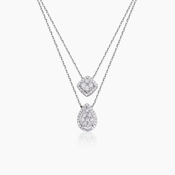 DIAMOND NECKLACE WITH PILLOW AND PEAR PENDANTS FEATURING 12=0.47 /56=0.34/6.02 CARAT DIAMONDS IN 18K WHITE GOLD