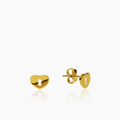HEART-SHAPED PADLOCK LADIES STUD EARRINGS IN (SAUDI) 18K YELLOW GOLD
