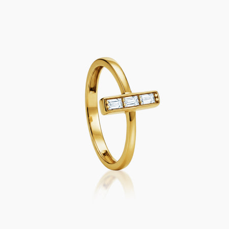 5 - BAGUETTE ZIRCONIAN LADIES BAR RING IN (SAUDI) 18K YELLOW GOLD