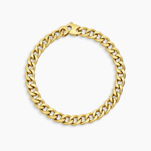 CURB CHAIN LINK MENS BRACELET WITH CHUNKY LOBSTER CLASP IN (SAUDI) 18K YELLOW GOLD
