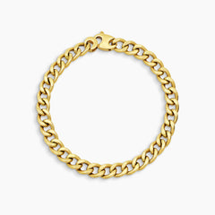 CURB CHAIN LINK MENS BRACELET WITH CHUNKY LOBSTER CLASP IN (SAUDI) 18K YELLOW GOLD