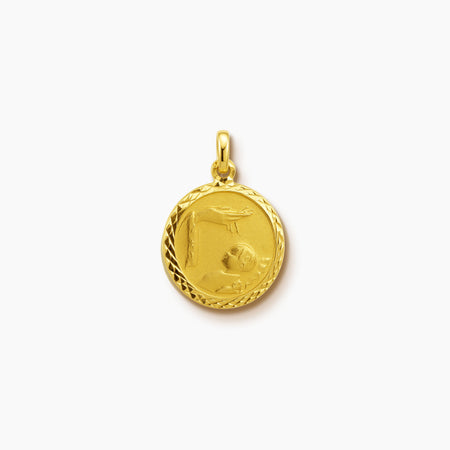 BAPTISM MEDAL WITH DIAMOND CUT TEXTURE BORDERS (ITALIAN) 18K YELLOW GOLD