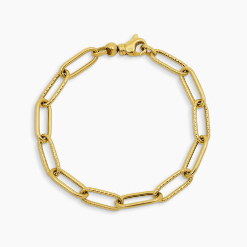 TEXTURED ALTERNATING PAPER CHAIN BRACELET IN (SAUDI) 18K YELLOW GOLD