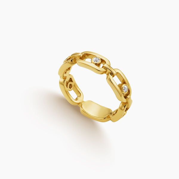 6.5 - BEZEL-SET CHAIN LINK DIAMOND RING IN 18K YELLOW GOLD