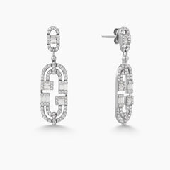 DIAMOND LINK DROP LADIES EARRINGS WITH ROUND AND BAGUETTE CUTS IN 18K WHITE GOLD
