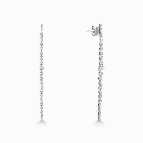 LONG LINEAR DIAMOND LADIES DROP EARRINGS IN 18K WHITE GOLD