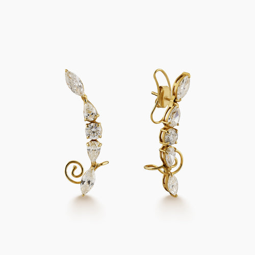 CASCADING MIXED-CUT DIAMOND LADIES DROP EARRINGS IN 18K YELLOW GOLD