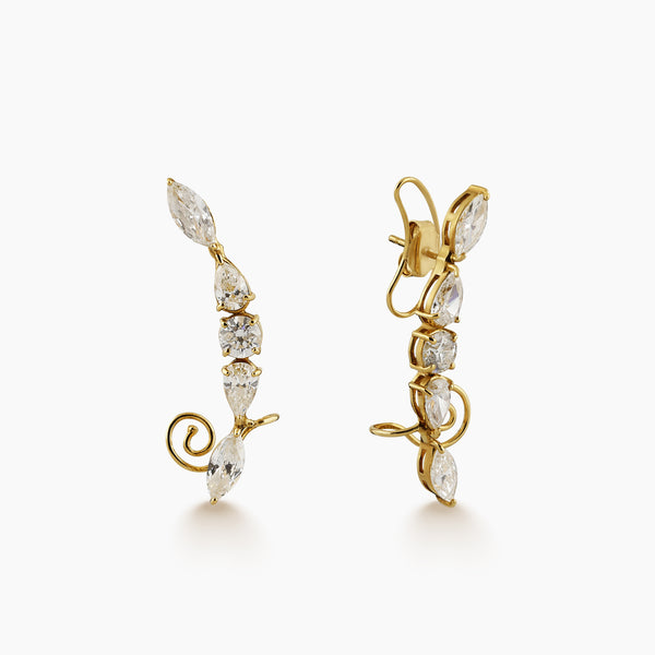 CASCADING MIXED-CUT DIAMOND LADIES DROP EARRINGS IN 18K YELLOW GOLD