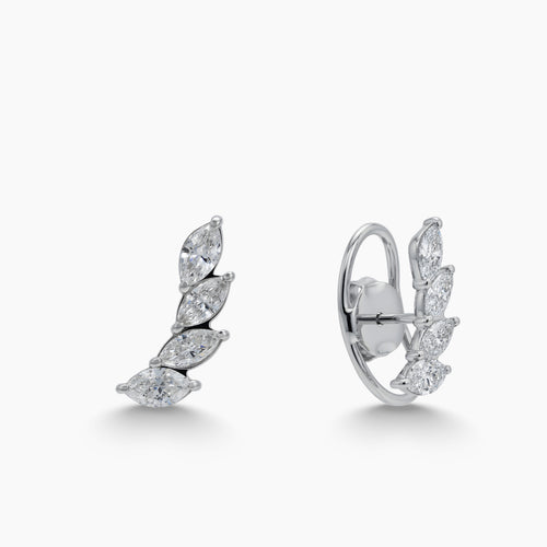 MARQUISE LEAF LADIES EARRINGS WITH DIAMONDS IN 14K WHITE GOLD