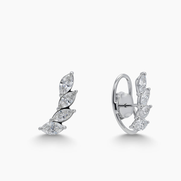 MARQUISE LEAF LADIES EARRINGS WITH DIAMONDS IN 14K WHITE GOLD
