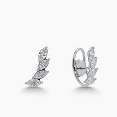 MARQUISE LEAF LADIES EARRINGS WITH DIAMONDS IN 14K WHITE GOLD
