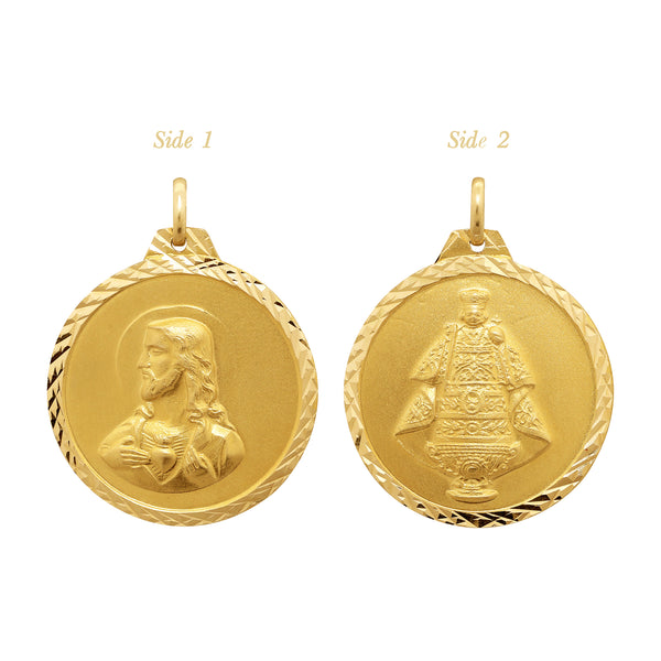 SACRED HEART & STO. NIÑO MEDAL (27 MM) IN (SPANISH) 18K YELLOW GOLD