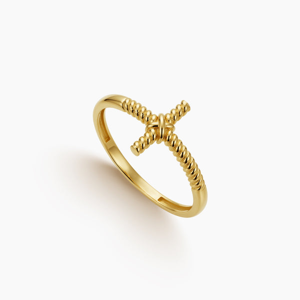 8 - CROSS ROPE RING IN (ITALIAN) 18K YELLOW GOLD