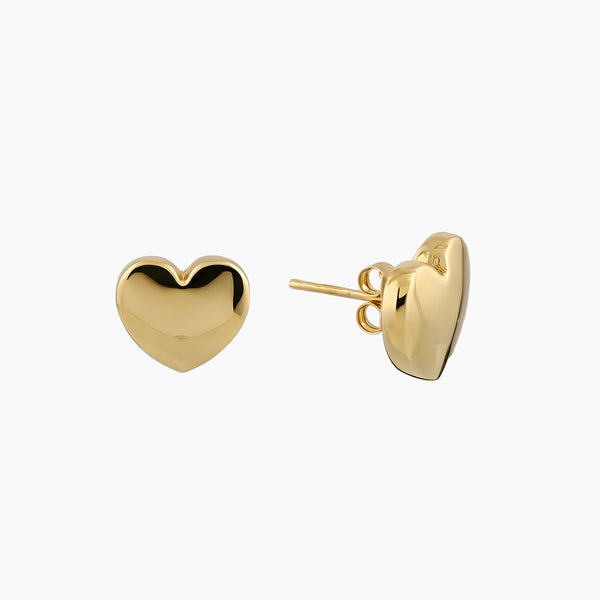 CLASSIC POLISHED PUFF HEART STUD EARRINGS IN (ITALIAN) 18K YELLOW GOLD