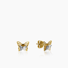 TWO-TONE DIAMOND-CUT BUTTERFLY LADIES' EARRINGS IN (ITALIAN) 18K YELLOW GOLD AND WHITE GOLD