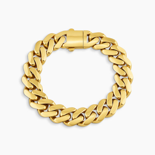 CHUNKY CUBAN LINK MENS BRACELET WITH BOX CLASP IN (SAUDI) YELLOW GOLD